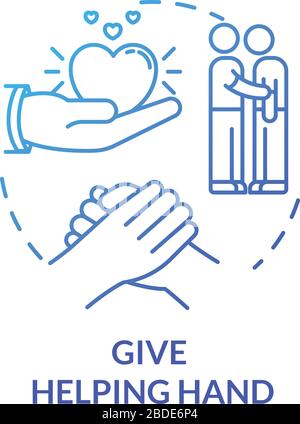Give helping hand concept icon. Friendship relationship advice. Best friend love, mutual psychological support idea thin line illustration. Vector Stock Vector