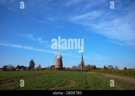 Thaxted Essex England Church and John Webb's Windmill March 2020 Stock Photo