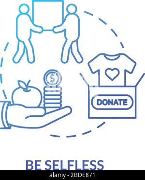 Be selfless concept icon. Clothes donation, social help and people support. Charity organization and volunteer services idea thin line illustration Stock Vector