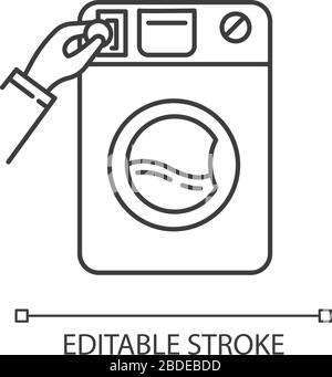 Self-service laundry pixel perfect linear icon. Laundromat, washateria, coin wash service. Thin line customizable illustration. Contour symbol. Vector Stock Vector
