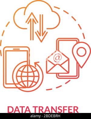 Data transfer red concept icon. Upload info online. Network service. File exchange. Connect with smartphone. Roaming idea thin line illustration Stock Vector