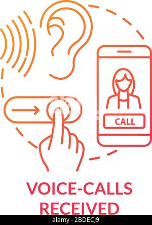 Voice-calls received red concept icon. Talk trough cellphone. Connect with mobile phone. Answer with slider. Roaming idea thin line illustration Stock Vector