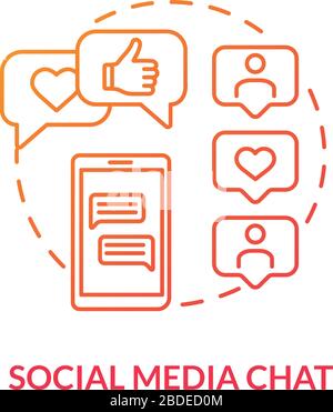 Social media chat red concept icon. Online communication. Talk through text. Follow user. Internet conversation. Roaming idea thin line illustration Stock Vector