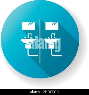 Communal bathroom blue flat design long shadow glyph icon. Bathing arrangement. Common washbasins. Shared bath. Dormitory conditions. Living Stock Vector