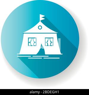 Marquee tent blue flat design long shadow glyph icon. Camping site. Arabic tent. Living accommodation. Camp. Housing facility. Nomadic lifestyle Stock Vector
