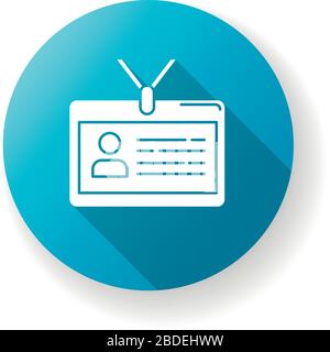 Identity pass card blue flat design long shadow glyph icon. Badge with credentials. ID document. Security, safety measure. Authorization. Employee Stock Vector
