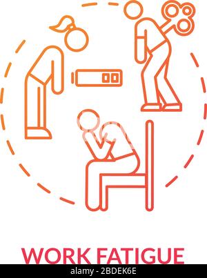 Work fatigue red concept icon. Procrastination from stress. Unhappy worker. Chronic exhaustion. Depressed person. Burnout symptom idea thin line Stock Vector