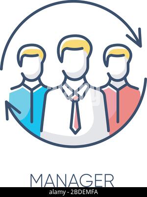 Manager RGB color icon. Business organization, corporate management. Professional occupation, human resources management. Team leader, company Stock Vector