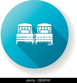 Two single beds blue flat design long shadow glyph icon. Hotel room. Private hall. Residential area. Apartment bedroom. Sleeping arrangement. Living Stock Vector