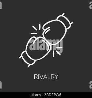 Rivalry chalk white icon on black background. Friendly contest, competitive interpersonal relationship. Rivals confrontation, conflict, opponents Stock Vector