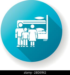 Family dormitory blue flat design long shadow glyph icon. Shared room. Common bedroom. Accommodation facility. Bunk bed. Hostel. Residential area Stock Vector