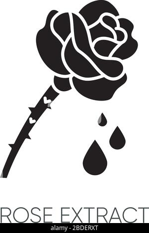 Rose extract black glyph icon. Flower petals. Fragrant component. Herbal toner. Floral serum. Aromatherapy with essential oils. Silhouette symbol on Stock Vector