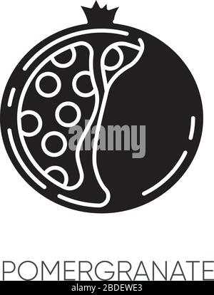 Pomegranate black glyph icon. Natural exfoliant. Sliced fruit with seeds. Shana tova. Nourishing treatment component. Silhouette symbol on white space Stock Vector