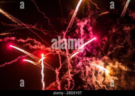 Fireworks in night sky Stock Photo