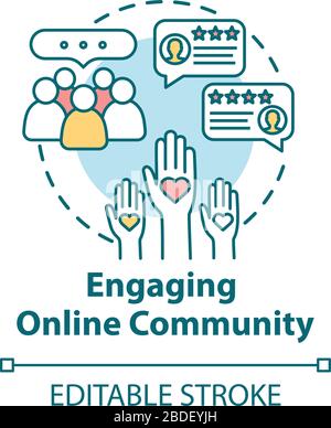 Engaging online community concept icon. Communication with audience. Customer loyalty, brand credibility idea thin line illustration. Vector isolated Stock Vector