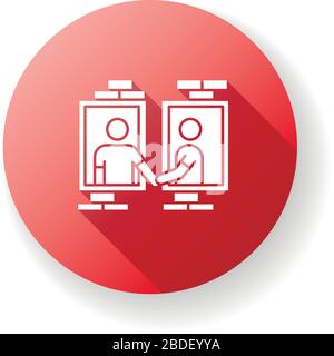 Neighbors in window frames red flat design long shadow glyph icon. Dormitory mates relationship. Dormmates greeting each other. People living in one Stock Vector