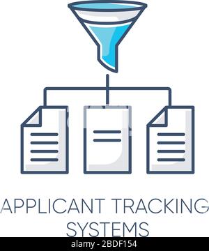 Applicant tracking system RGB color icon. Executive search program, professional recruitment software. CV database, candidate resume management and Stock Vector