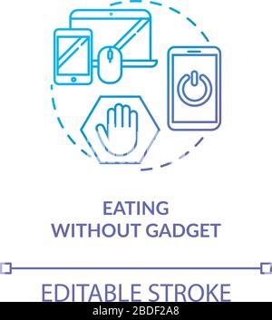 Eating without gadget concept icon. Conscious nutrition idea thin line illustration. Attentive food consumption. Meal without distractions. Vector Stock Vector