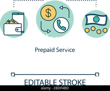 Prepaid service concept icon. Telecommunication, roaming, sms and calls, Internet connection idea thin line illustration. Vector isolated outline RGB Stock Vector