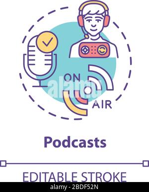 Podcast concept icon. Radio show broadcasting, content marketing idea thin line illustration. Public streaming, viral advertising. Vector isolated Stock Vector