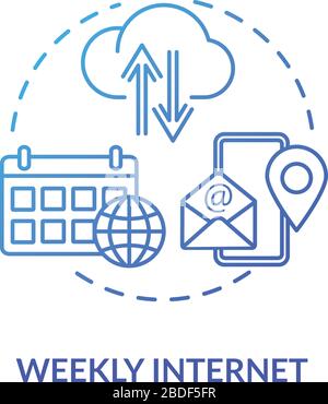 Weekly internet blue concept icon. Smartphone service. Wireless connection. Network coverage. App for mobile phone. Roaming idea thin line Stock Vector