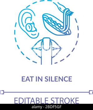Eat in silence concept icon. Conscious nutrition idea thin line illustration. Enjoying meal without distractions, dinner in peace and quiet. Vector Stock Vector