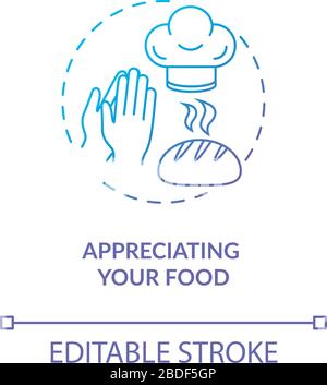 Appreciating your food concept icon. Conscious nutrition, mindful eating idea thin line illustration. Expressing gratitude for meal. Vector isolated Stock Vector