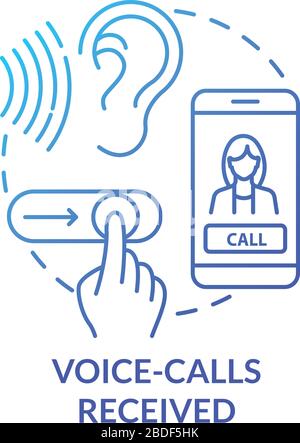 Voice-calls received blue concept icon. Connect with phone. Cellphone app. Chat with smartphone. Answer with slider. Roaming idea thin line Stock Vector