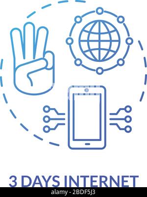 3 days internet blue concept icon. Global tariff plan. Wifi connection. Stay online with mobile phone. Roaming idea thin line illustration. Vector Stock Vector