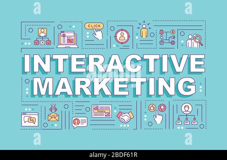 Interactive marketing word concepts banner. Attracting visitors and lead generation. Infographics with linear icons on turquoise background. Isolated Stock Vector