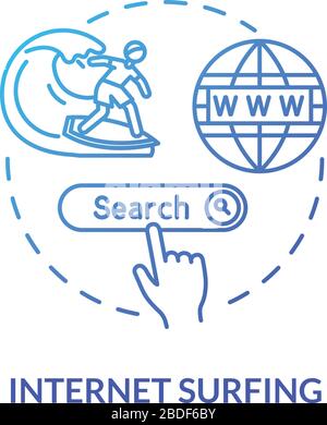 Internet surfing blue concept icon. SEO research. Browsing website. Search engine. Global network connection. Roaming idea thin line illustration Stock Vector