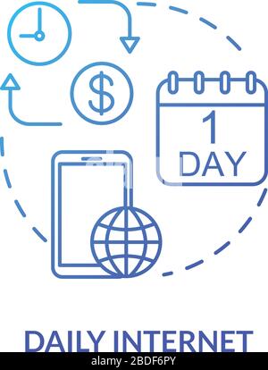 Daily internet blue concept icon. Connection provider. Mobile internet per day. Tariff plan price. Mobile phone service. Roaming idea thin line Stock Vector