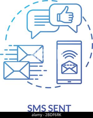 Sms sent blue concept icon. Letter in mailbox. Mobile phone screen. Chat with messages. Internet access. Roaming idea thin line illustration. Vector Stock Vector