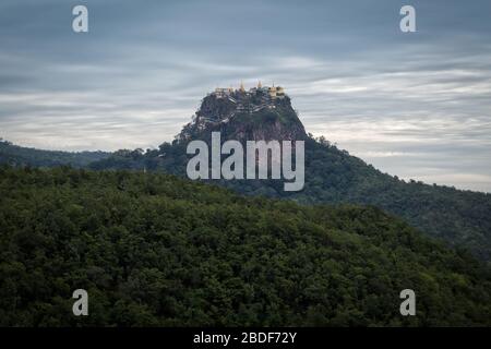 Mont Popa Monastery. Mount Popa is an extinct volcano 1518 metres. Best known as a pilgrimage site, with numerous Nat temples and relic sites. Stock Photo