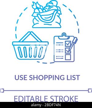 Use shopping list concept icon. Mindful eating, consumerism idea thin line illustration. Avoiding impulse buying, planning purchases. Vector isolated Stock Vector