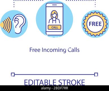 Free incoming calls concept icon. International telecommunication, roaming service, World SIM option idea thin line illustration. Vector isolated Stock Vector