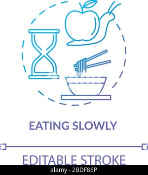 Eating slowly concept icon. Mindful nutrition idea thin line illustration. Thorough and attentive food consumption, enjoying meal. Vector isolated Stock Vector