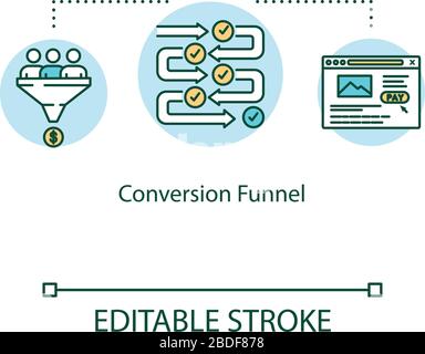 Conversion funnel concept icon. Increasing ecommerce sales tips idea thin line illustration. Modern digital marketing techniques. Vector isolated Stock Vector