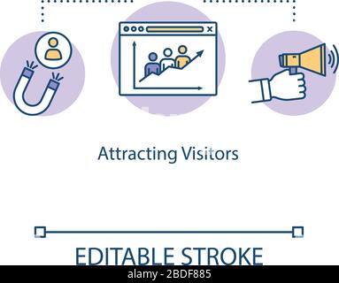 Attracting visitors concept icon. Lead generation idea thin line illustration. Increasing traffic and customer conversion strategies. Vector isolated Stock Vector