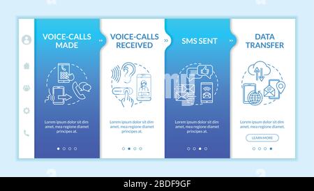 Voice-calls and data transfer onboarding vector template. Online communication, messages and calls. Responsive mobile website with icons. Webpage Stock Vector