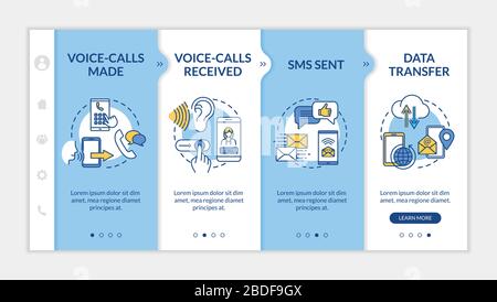 Voice-calls and messages onboarding vector template. Communication, sms and data transfer. Responsive mobile website with icons. Webpage walkthrough Stock Vector