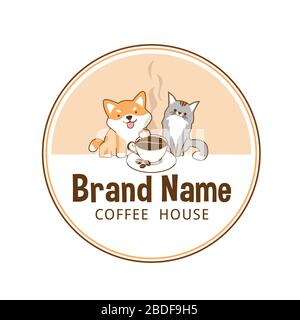 Cat Dog Coffee Cafe Logo Design Stock Vector