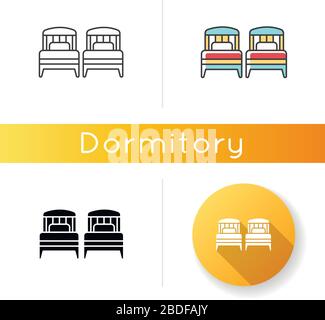 Two single beds icon. Hotel room for couple. Private hall. Residential area. Apartment bedroom. Linear black and RGB color styles. Linear, black and Stock Vector