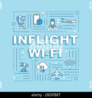Inflight Wi-fi word concepts banner. Transient roamer, convenient service. Infographics with linear icons on blue background. Isolated typography Stock Vector