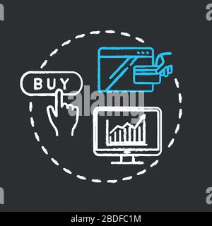 Online sales increasing chalk RGB color concept icon. Internet marketing, modern advertising. Profit growth, e commerce idea. Vector isolated Stock Vector