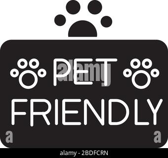 Pet friendly territory black glyph icon. Grooming salon, domestic animals care service. Cats and dogs permitted area, welcome zone. Silhouette symbol Stock Vector