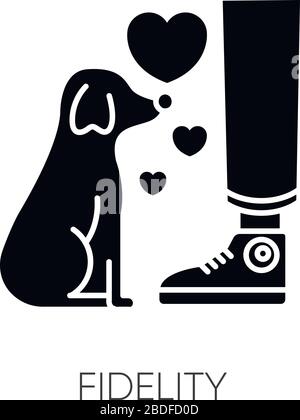 Fidelity black glyph icon. Best friend, friendship with pet. Domestic animal love and loyalty, emotional attachment silhouette symbol on white space Stock Vector