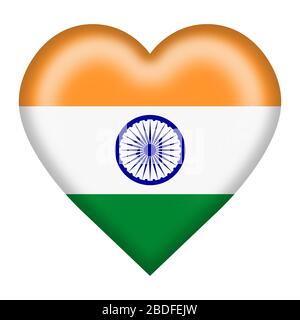 An India flag heart button isolated on white with clipping path Stock Photo