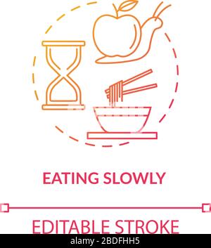 Eating slowly concept icon. Mindful nutrition idea thin line illustration. Thorough and attentive food consumption, enjoying meal. Vector isolated Stock Vector