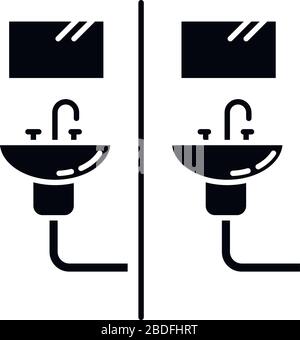 Communal bathroom black glyph icon. Bathing arrangement. Common washbasins. Shared bath. Dormitory conditions. Living accommodations. Silhouette Stock Vector